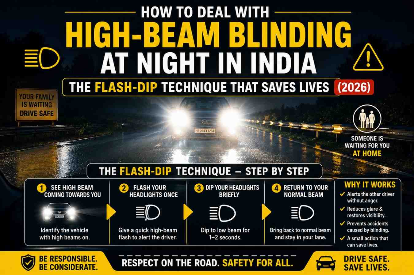 How to Deal With High-Beam Blinding at Night in India — The Flash-Dip Technique That Saves Lives (2026)