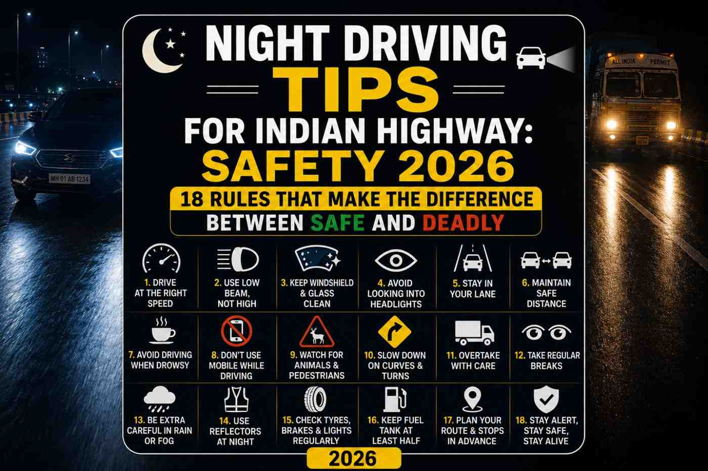Night Driving Tips for Indian Highway: Safety 2026 — 18 Rules That Make the Difference Between Safe and Deadly
