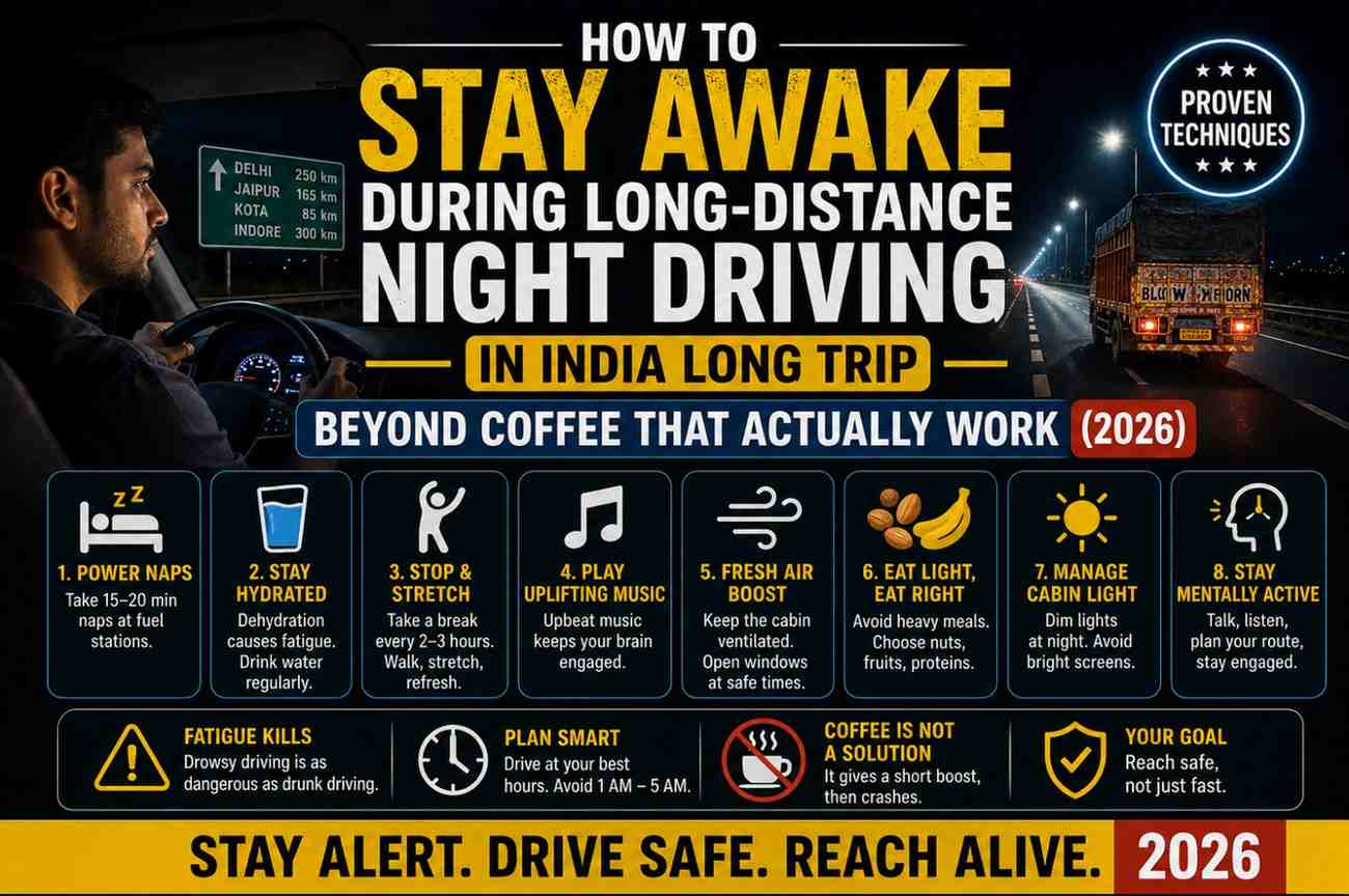How to Stay Awake During Long-Distance Night Driving in India Long Trip — Proven Techniques Beyond Coffee That Actually Work (2026)