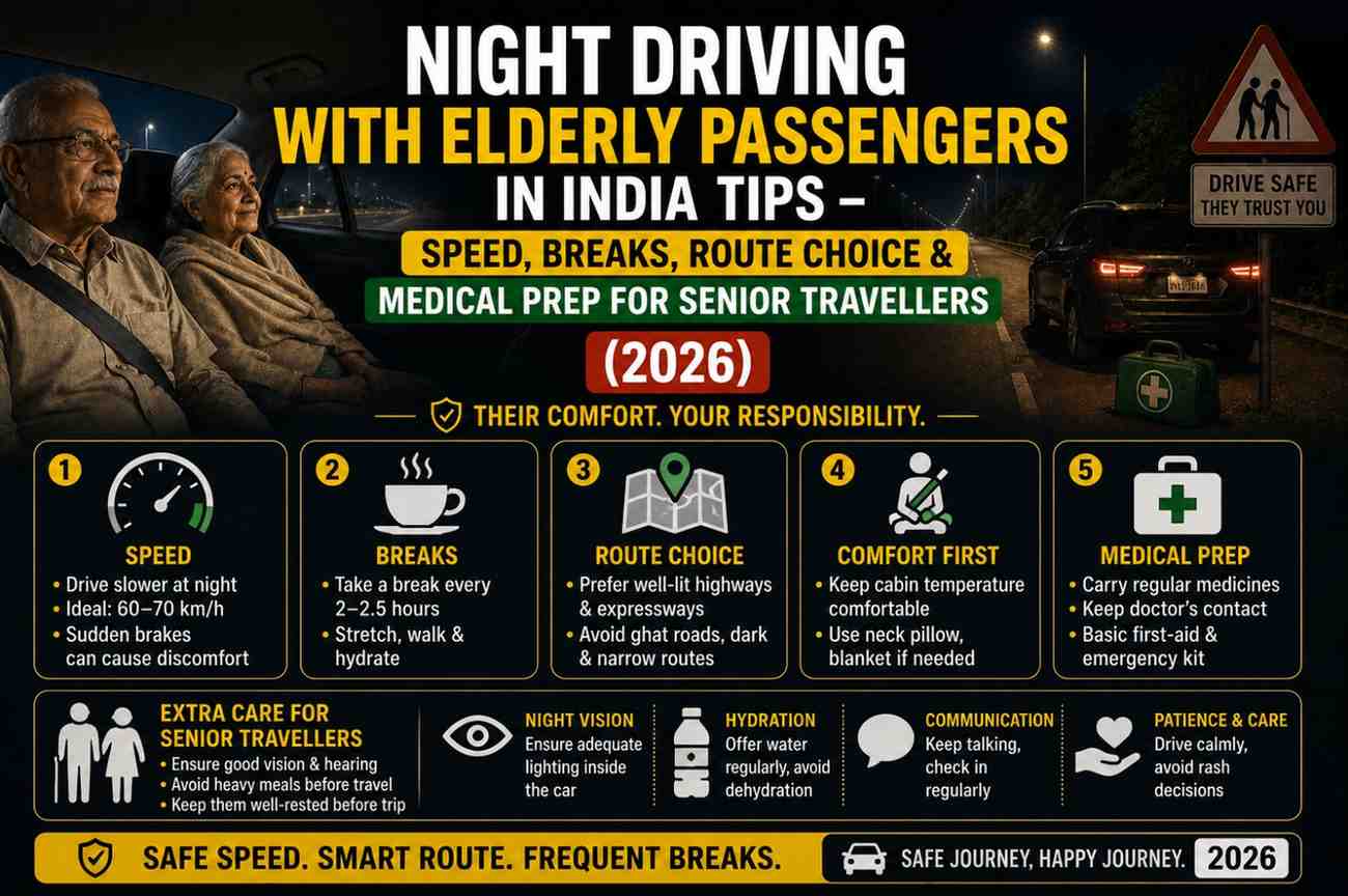 Night Driving With Elderly Passengers in India Tips—Speed, Breaks, Route Choice & Medical Prep for Senior Travellers (2026)
