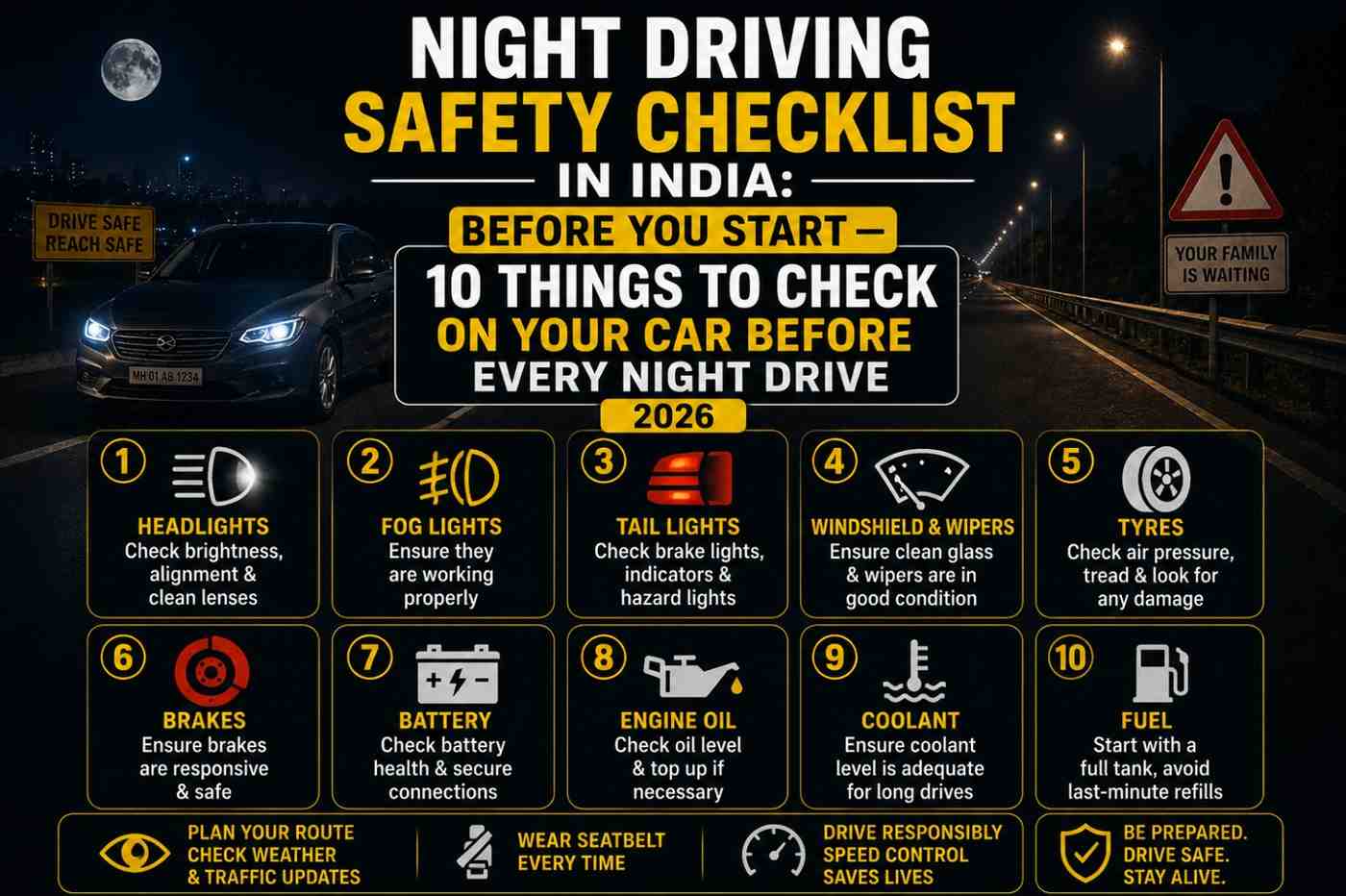 Night Driving Safety Checklist in India: Before You Start — 10 Things to Check on Your Car Before Every Night Drive