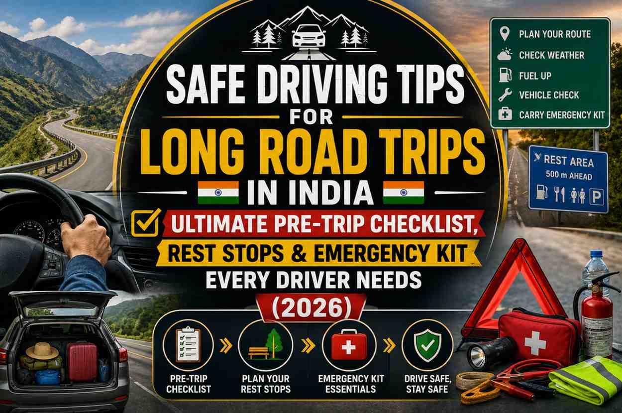 Safe Driving Tips for Long Road Trips in India — Ultimate Pre-Trip Checklist, Rest Stops & Emergency Kit Every Driver Needs (2026)