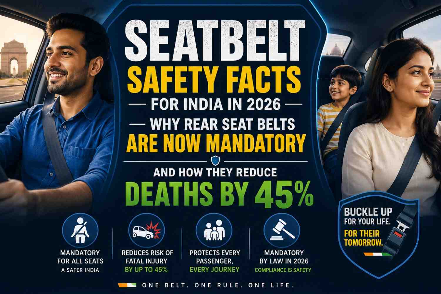 Seatbelt Safety Facts For India in 2026 — Why Rear Seat Belts Are Now Mandatory and How They Reduce Deaths by 45%