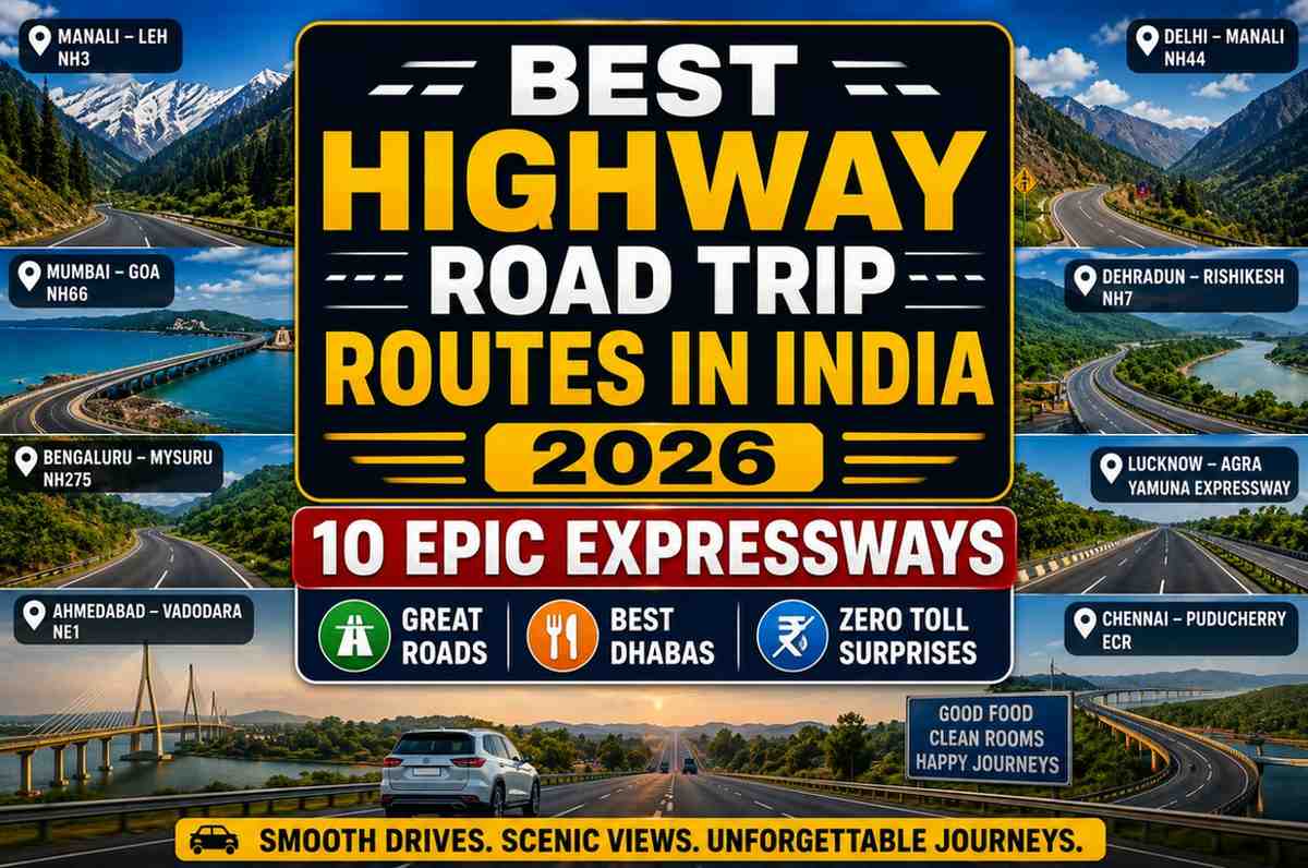 Best Highway Road Trip Routes in India 2026 — 10 Epic Expressways With Great Roads, Dhabas & Zero Toll Surprises